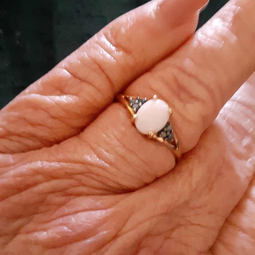 Australian Opal & Blue Diamond Ring